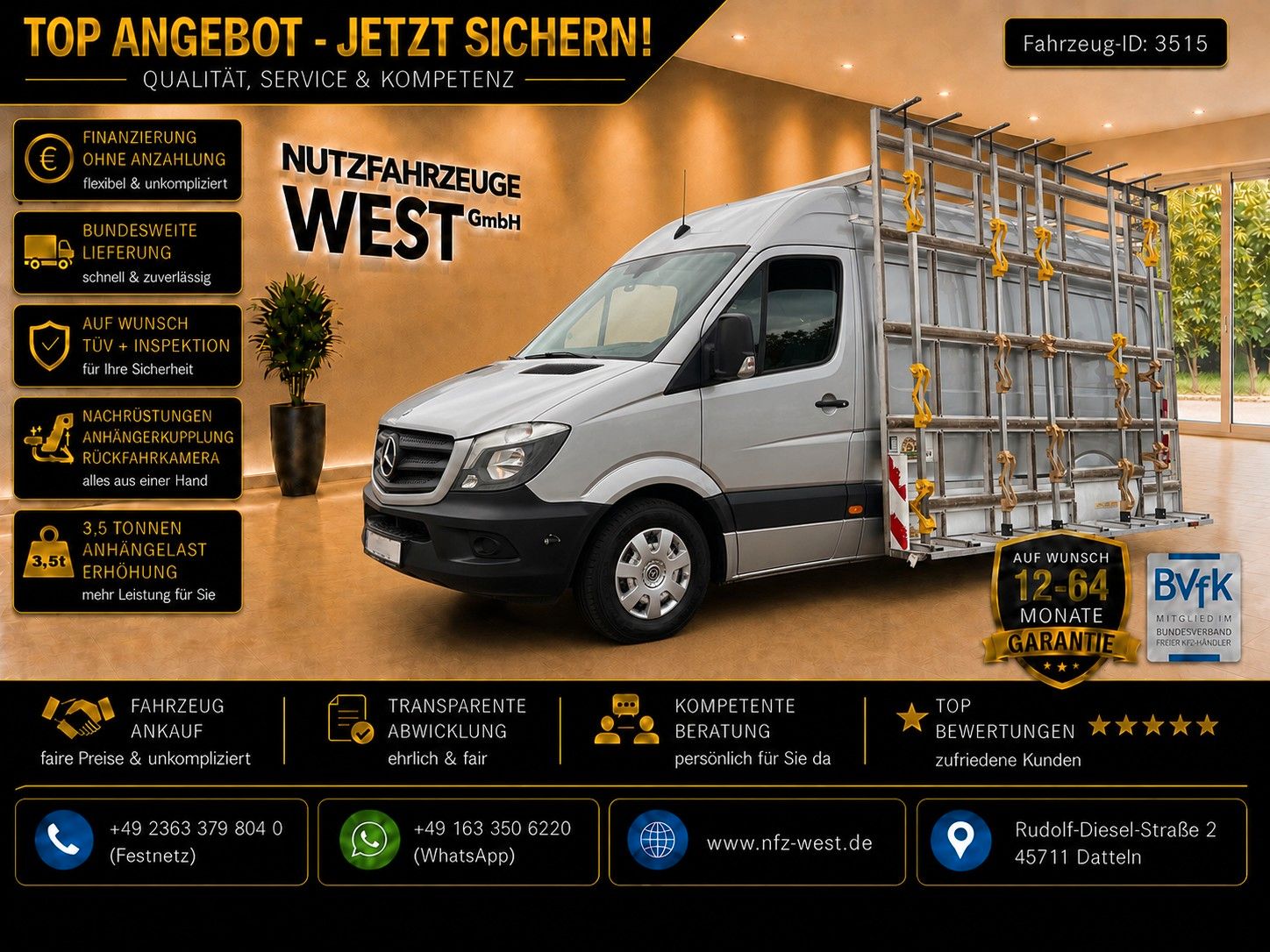 Mercedes-Benz Sprinter 2015, 84 000 км, 95 kW (129 PS) дизель, schaltgetriebe — фото с аукциона, доставка в Беларусь